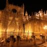 Sevilla Katedrali'nin gece görünümü.