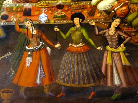 İsfahan - Çehel Sütun Sarayı, danseden kızlar.