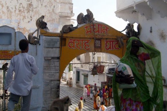 Pushkar Gölü'ne inen bir ghat'ın girişi.