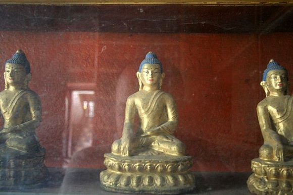 Pokhara - Tashi Palkhel, Jangchub Choeling Budist Manastırında buda heykelleri