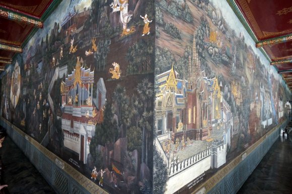 Duvar Resimleri, Wat Phra Kaew, Büyük Saray (Grand Palace), Bangkok.