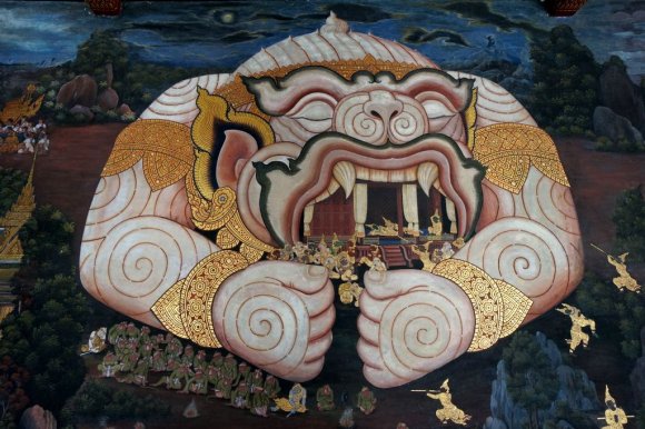 Duvar Resimleri, Wat Phra Kaew, Büyük Saray (Grand Palace), Bangkok.
