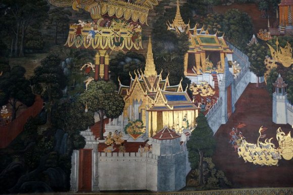 Duvar Resimleri, Wat Phra Kaew, Büyük Saray (Grand Palace), Bangkok.