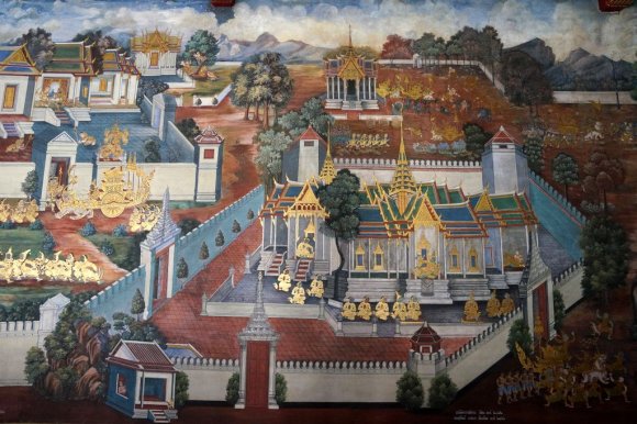 Duvar Resimleri, Wat Phra Kaew, Büyük Saray (Grand Palace), Bangkok.