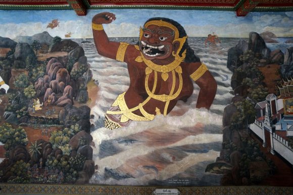 Duvar Resimleri, Wat Phra Kaew, Büyük Saray (Grand Palace), Bangkok.