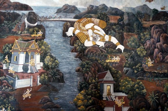 Duvar Resimleri, Wat Phra Kaew, Büyük Saray (Grand Palace), Bangkok.