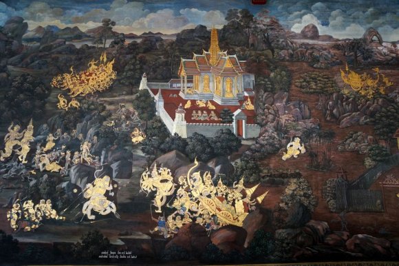 Duvar Resimleri, Wat Phra Kaew, Büyük Saray (Grand Palace), Bangkok.