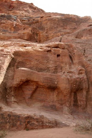 Petra - Aslan Çeşmesi. Yukarıdan gelen su burda kayalara oyulmuş aslanın ağzından dökülürmüş.